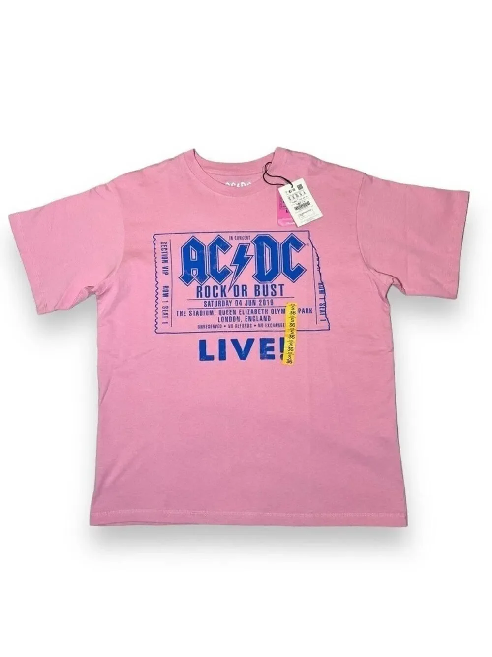 Pull & Bear Men’s AC/DC Short Sleeve Tee Pink Size Small